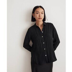 Madewell Paxton Blouse Crinkled Button Up Sz XS Black Workwear Modern NWT